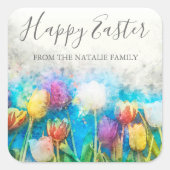 Aquarellfarbene Blumengärten Frohes Ostern Quadratischer Aufkleber (Vorderseite)