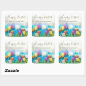 Aquarellfarbene Blumengärten Frohes Ostern Quadratischer Aufkleber (Blatt)