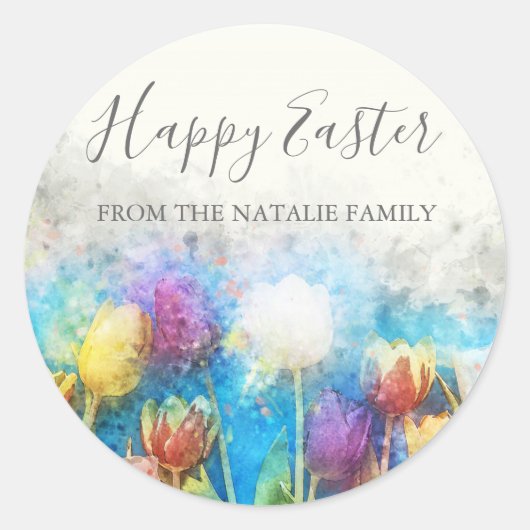 Aquarellfarbene Blumengärten Frohes Ostern Runder Aufkleber (Vorderseite)