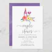 Aquarellfarbene Blumenpaare Dusche Weinprobe Einladung (Vorne/Hinten)
