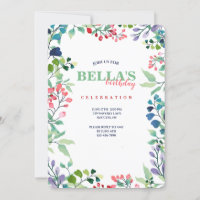 Aquarellfarbene Blumenrahmen Geburtstagseinladung