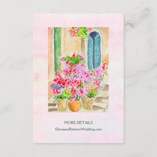 Aquarellfarbene Blumenstadt Kiosk Mexiko Hochzeit Begleitkarte (Rückseite)