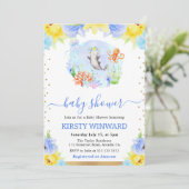 Aquarellfarbene Blütendusche für Unterwassertiere Einladung (Stehend Vorderseite)