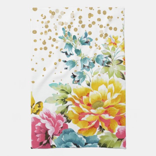 Aquarellfarbene Blütenfarbe und goldene Konfetti-K Handtuch (Vertikal)