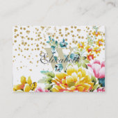 Aquarellfarbene Blütenfarbe und goldene Konfetti-K Visitenkarte (Vorderseite)