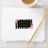 Aquarellfarbene Blütengold Glitzer Schwarz-weiße S Adressaufkleber (Insitu)