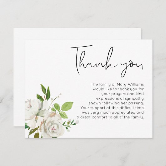 Aquarellfarbene Blütengrabbeerdigung Grüne Dankeskarte (Vorne/Hinten)