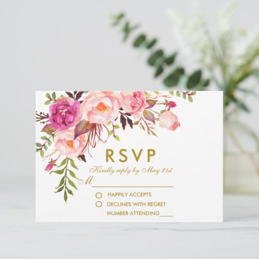 Aquarellfarbene Blütenpink-UAWG Wedding RSVP Karte (Stehend Vorderseite)