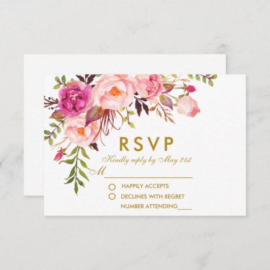 Aquarellfarbene Blütenpink-UAWG Wedding RSVP Karte (Vorne/Hinten)