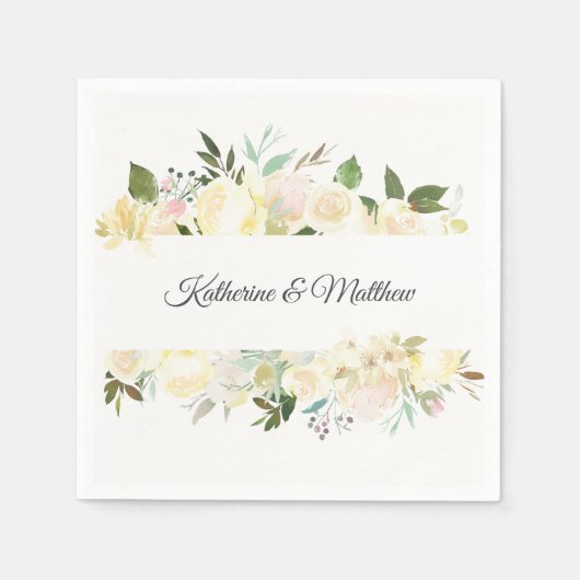 Aquarellfarbene Blütenpinke Creme Elfenbeinkranz H Serviette (Vorderseite)