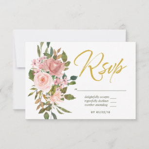 Aquarellfarbene Blütenpinsel und Goldmedaille RSVP Karte