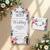 Aquarellfarbene Blütenrahmenbräune und Hochzeitsfe All In One Einladung