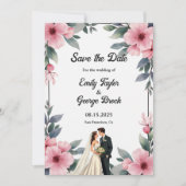 Aquarellfarbene Blütenrahmenbräune und Hochzeitsfe Save The Date (Vorderseite)