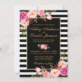 Aquarellfarbene Blütenrosa Blush Gold Black Weddin Einladung