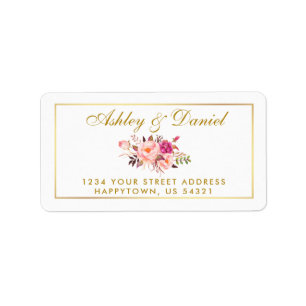 Aquarellfarbene Blütenrosa Blush Gold Hochzeit Adressaufkleber