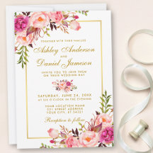Aquarellfarbene Blütenrosa Blush Gold Hochzeit