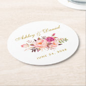 Aquarellfarbene Blütenrosa Blush Gold Hochzeit Runder Pappuntersetzer (Angewinkelt)