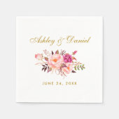 Aquarellfarbene Blütenrosa Blush Gold Hochzeit Serviette (Vorderseite)