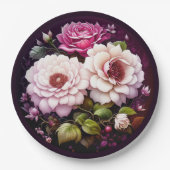 Aquarellfarbene Blütenrosa und violette Blumen Pappteller (Vorderseite)