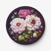 Aquarellfarbene Blütenrosa und violette Blumen Pappteller (Vorderseite)