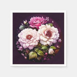 Aquarellfarbene Blütenrosa und violette Blumen Serviette