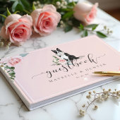 Aquarellfarbene Border Collie Dog & Floral Pink Ro Gästebuch