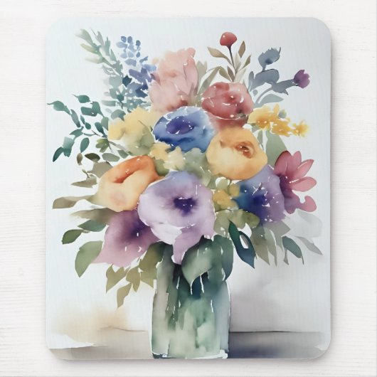 Aquarellfarbene Bouquet-Malerei Mousepad (Vorne)