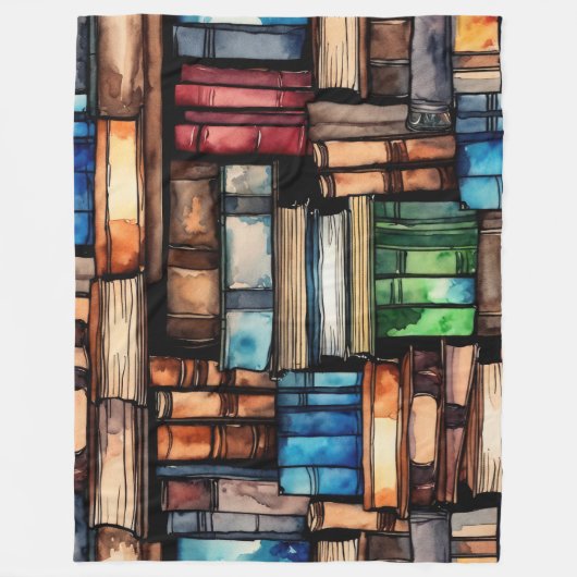 Aquarellfarbene Buchstapel Fleecedecke (Vorderseite)