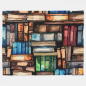 Aquarellfarbene Buchstapel Fleecedecke (Vorderseite (Horizontal))