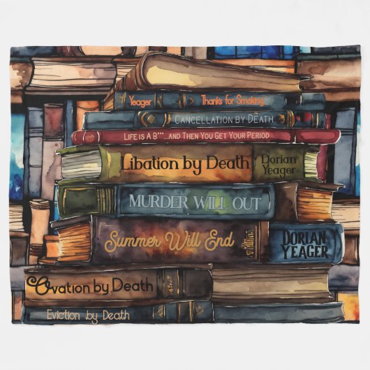 Aquarellfarbene Buchstapel Fleecedecke (Vorderseite (Horizontal))