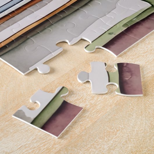 Aquarellfarbene Buchstapel Puzzle (Seite)