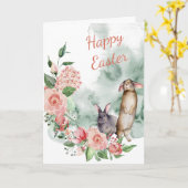 Aquarellfarbene Bunnies Osterkarte Karte (Gelbe Blume)