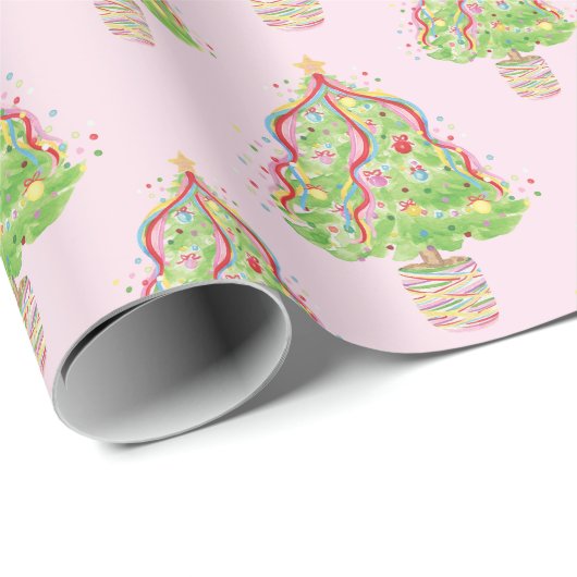 Aquarellfarbene Confetti Weihnachtsbaumen Geschenkpapier (Rolleneckpunkt)