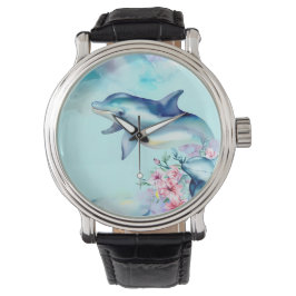 Aquarellfarbene Dolphin Armbanduhr