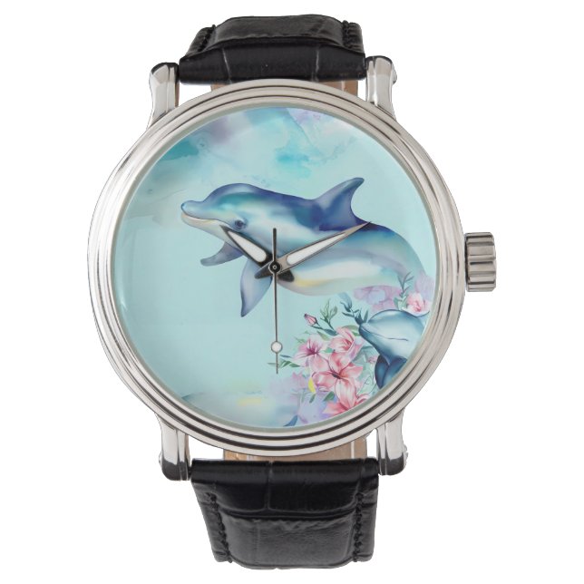 Aquarellfarbene Dolphin Armbanduhr (Vorderseite)
