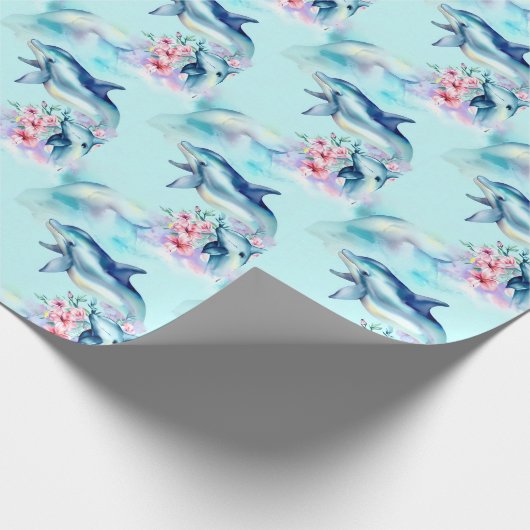 Aquarellfarbene Dolphin Geschenkpapier (Ecke)