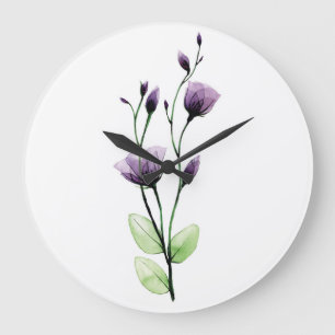 Aquarellfarbene, durchsichtige Blume der wilden Ro Große Wanduhr