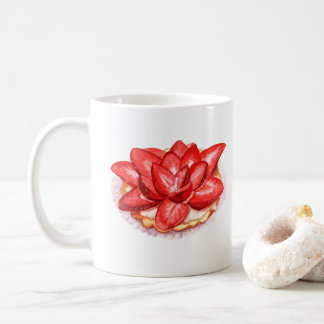 Aquarellfarbene Erdbeerkuchendekoration. Kaffeetasse