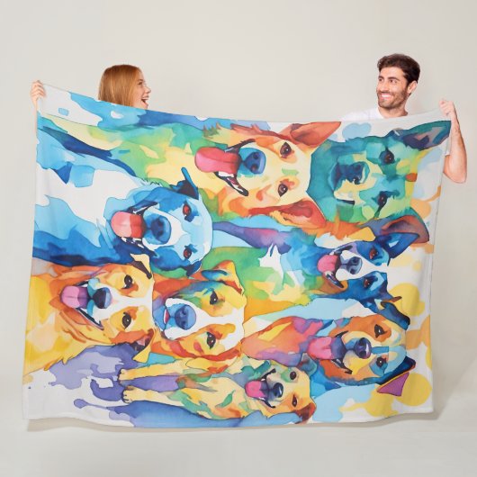 Aquarellfarbene, farbenfrohe Hundenkollektion Fleecedecke (Beispiel)