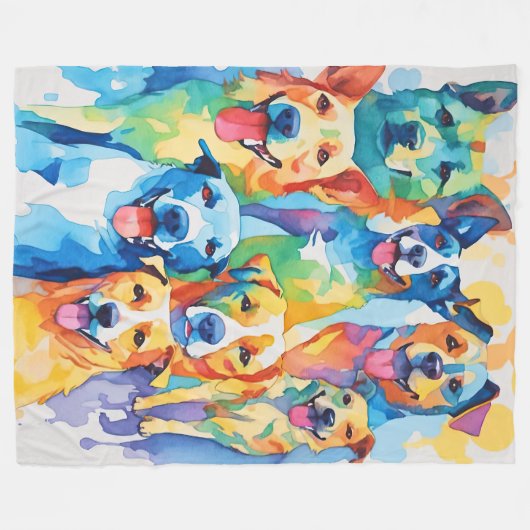Aquarellfarbene, farbenfrohe Hundenkollektion Fleecedecke (Vorderseite (Horizontal))