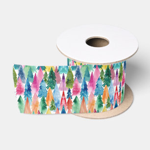 Aquarellfarbene, farbenfrohe Regenbogenweihnachtsb Satinband