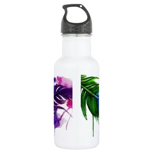 Aquarellfarbene Feder Edelstahlflasche (Rückseite)