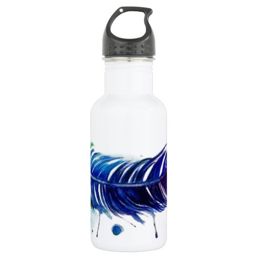 Aquarellfarbene Feder Edelstahlflasche (Vorderseite)