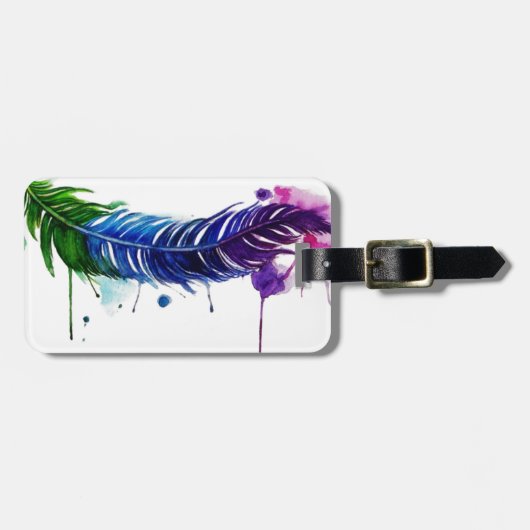Aquarellfarbene Feder Gepäckanhänger (Vorderseite horizontal)