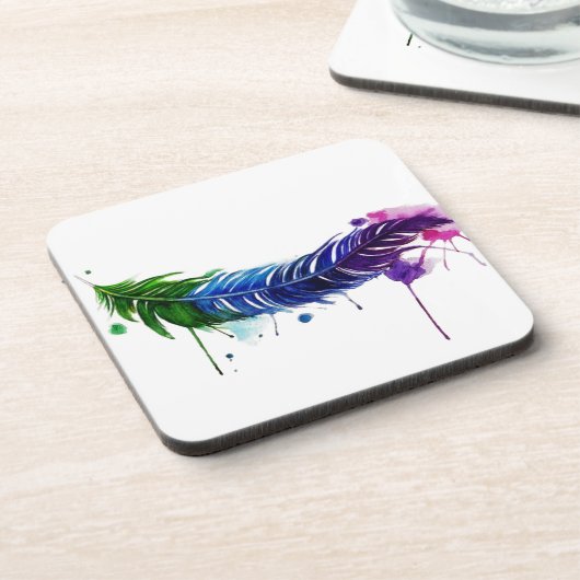 Aquarellfarbene Feder Untersetzer (Linke Seite)