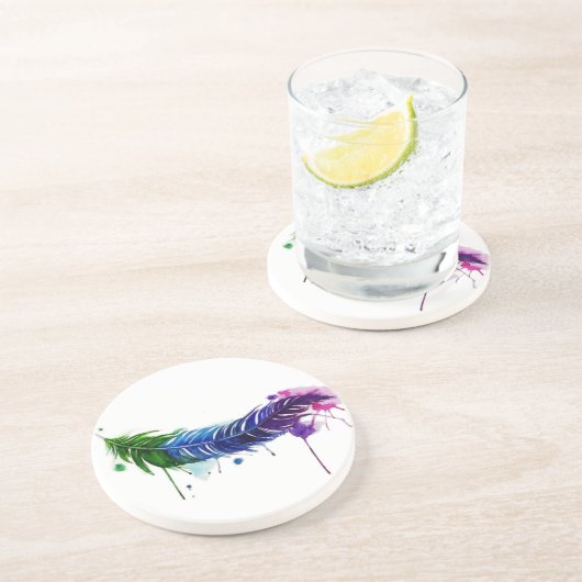 Aquarellfarbene Feder Untersetzer (Seite)