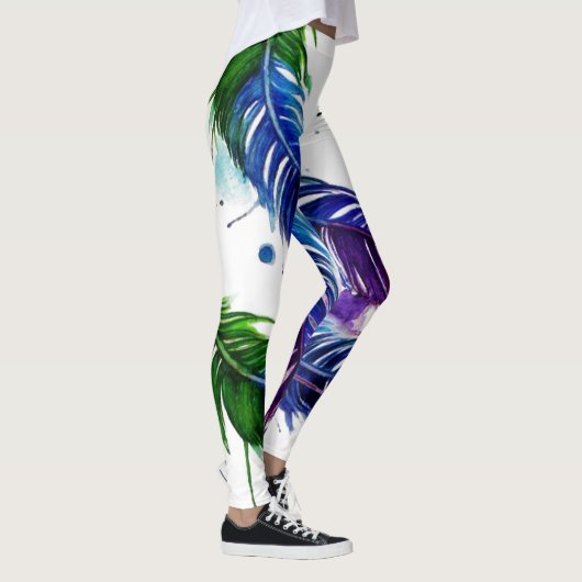 Aquarellfarbene Federn Leggings (Rechts)