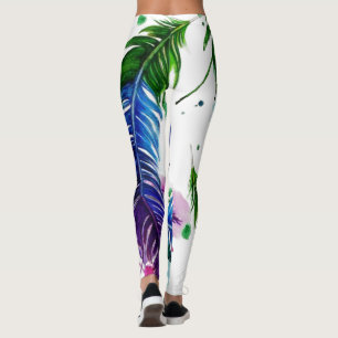 Aquarellfarbene Federn Leggings