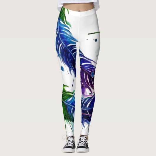 Aquarellfarbene Federn Leggings (Vorderseite)