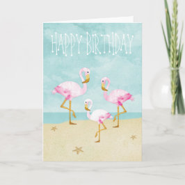 Aquarellfarbene Flamingos am Strand Karte